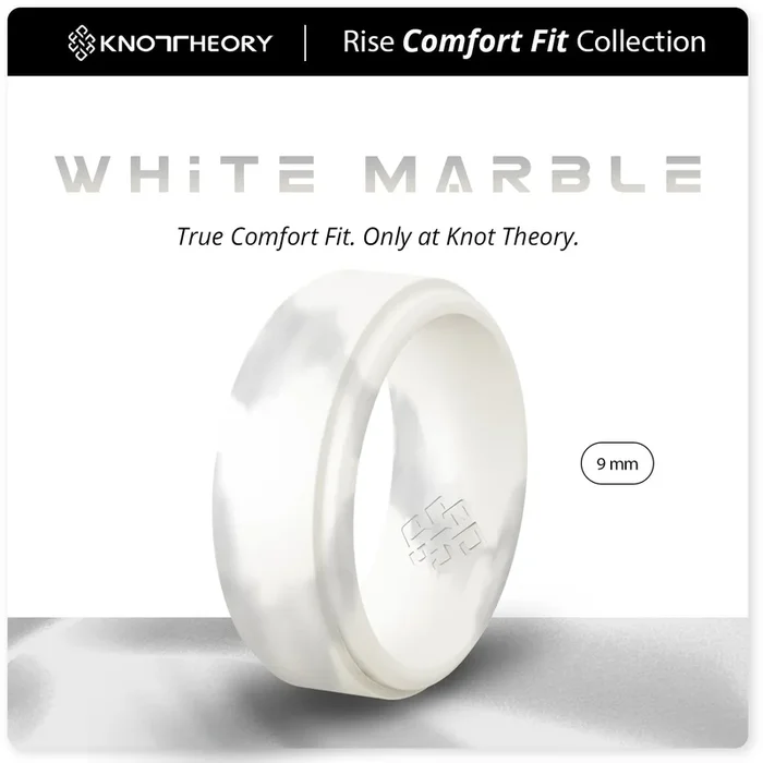 White Marble Step Edge Breathable Silicone Ring for Men