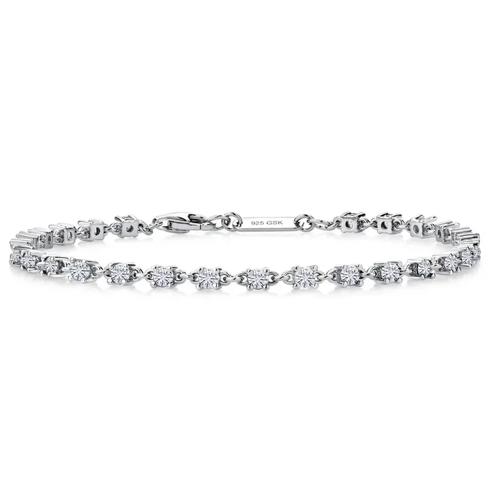 White Moissanite Tennis Bracelet For Women | 925 Sterling Silver | 1.76 Cttw | Round 2.5MM | 7 Inch | Fine Jewelry Gifts for Her Mom Women Wife