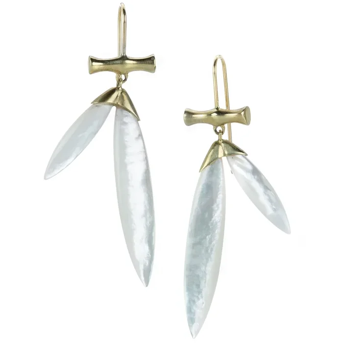 White Mother of Pearl Bamboo Earrings