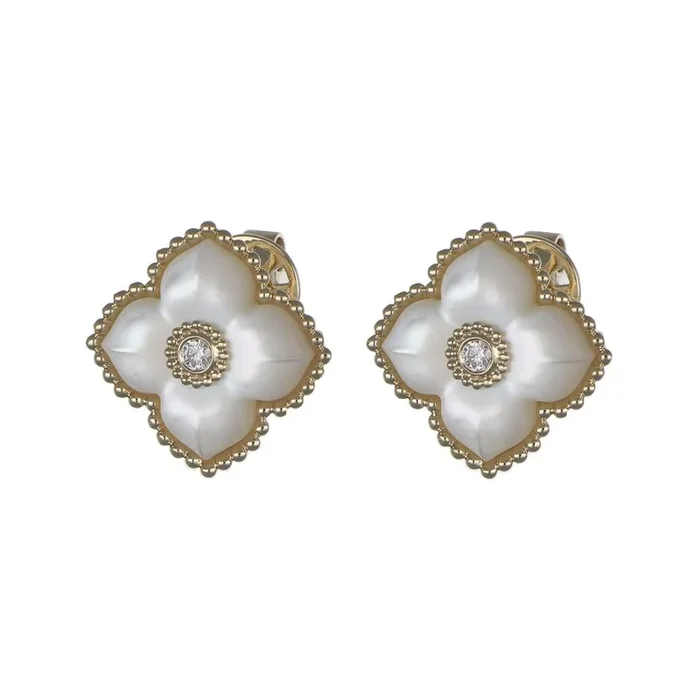 White Mother of Pearl Earrings (White Diamond 0.05 cts.)