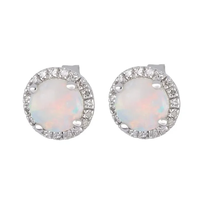White Opal Earrings (White Opal White Diamond 0.14 cts.)