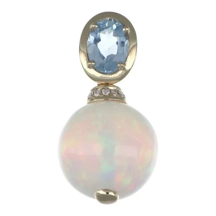 White Opal Pendant (White Opal 10.11 cts. Oval Aquamarine 0.73 cts. White Diamond 0.06 cts.)