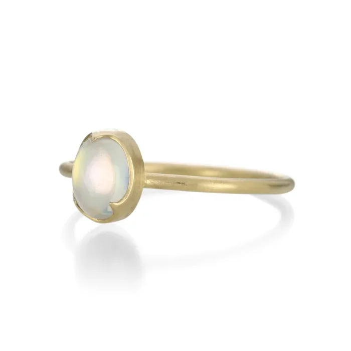 White Oval Rainbow Moonstone Ring