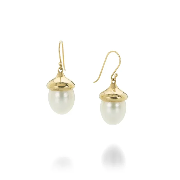 White Pearl Acorn Earrings