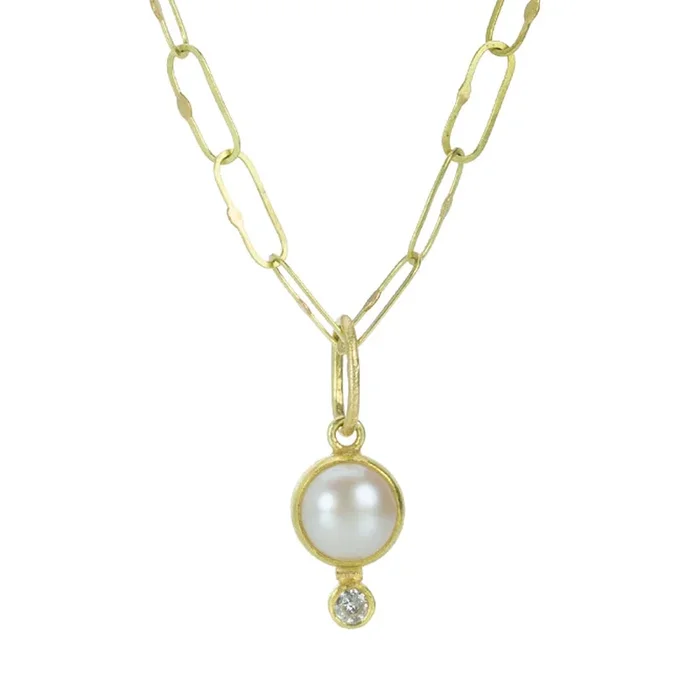 White Pearl and Diamond Pendant (Pendant Only)