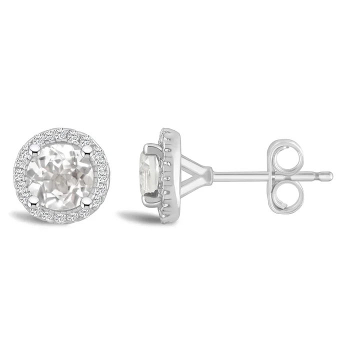 White Topaz Diamond Halo Earrings