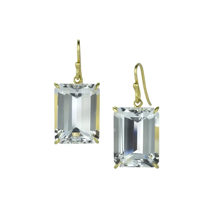 White Topaz Emerald Cut Drop Earrings