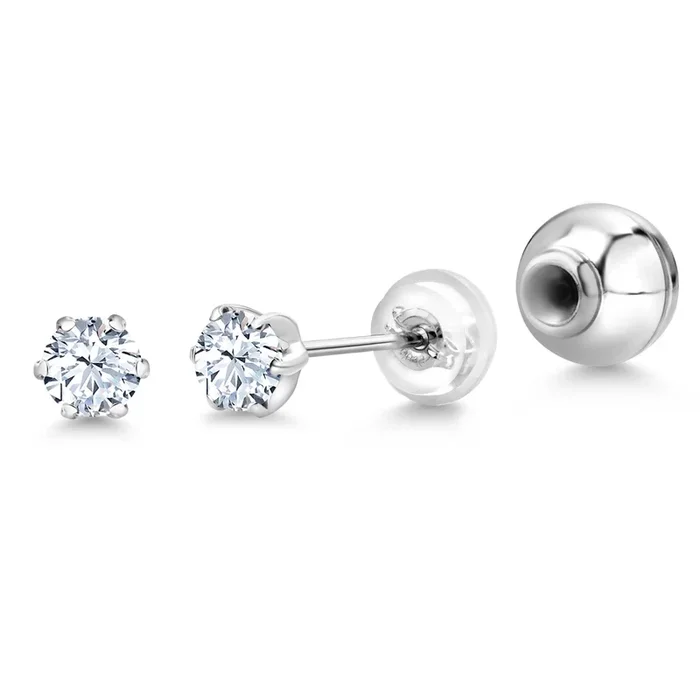 White Zirconia Platinum Stud Earrings For Women Men | 0.22 Cttw | Gemstone Birthstone | Round 3MM