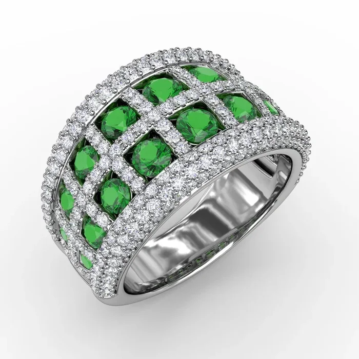Wide Emerald & Diamond Ring