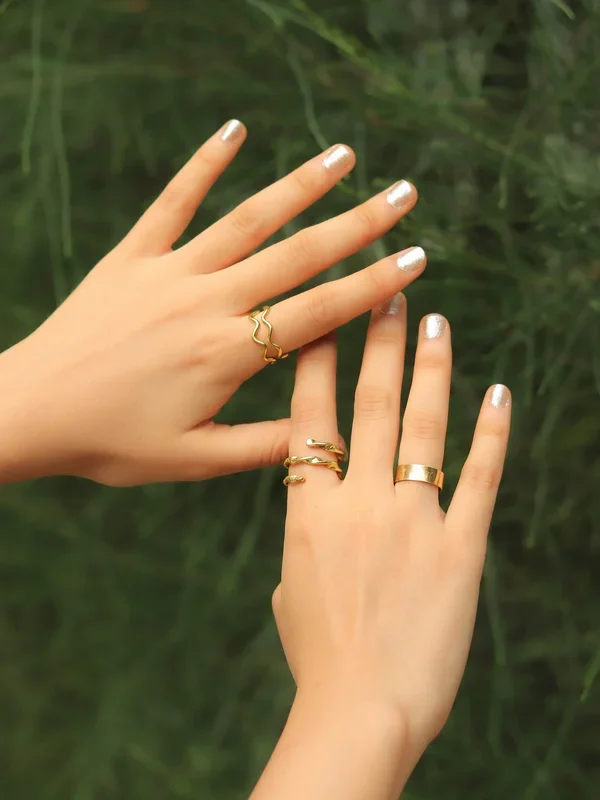 Wiggle 3 Rings Combo Brass Adjustable Ring (Anti Tarnish)