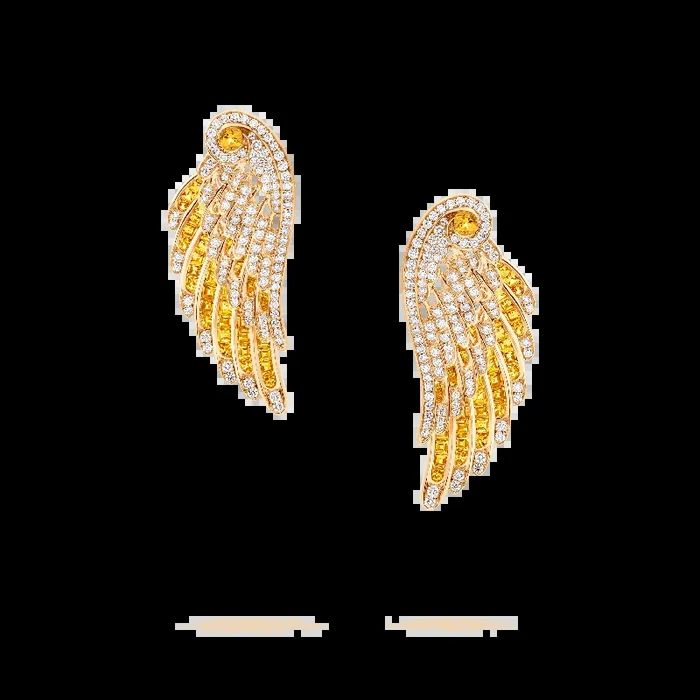 Wings Embrace Yellow Sapphire and Diamond Drop Earrings | In 18ct Yellow Gold