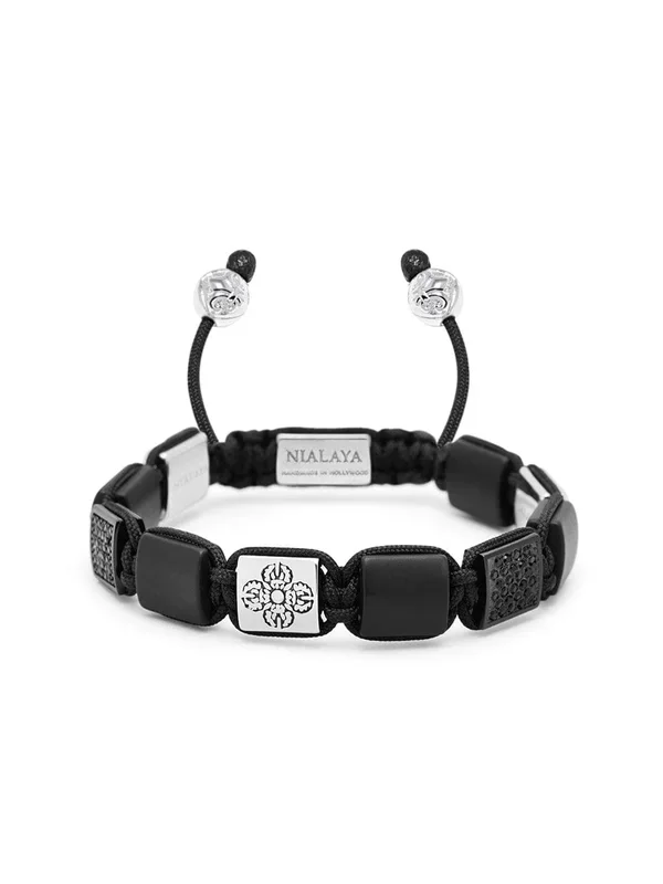 Women’s Black Onyx Flatbead Bracelet with Black CZ Diamonds