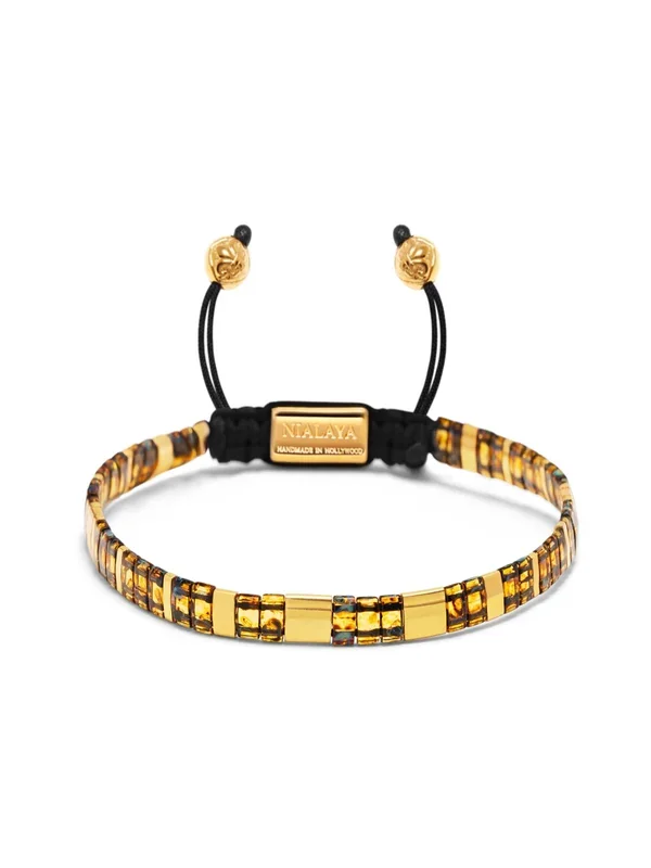 Women’s Bracelet with Marbled Amber and Gold Miyuki Tila Beads