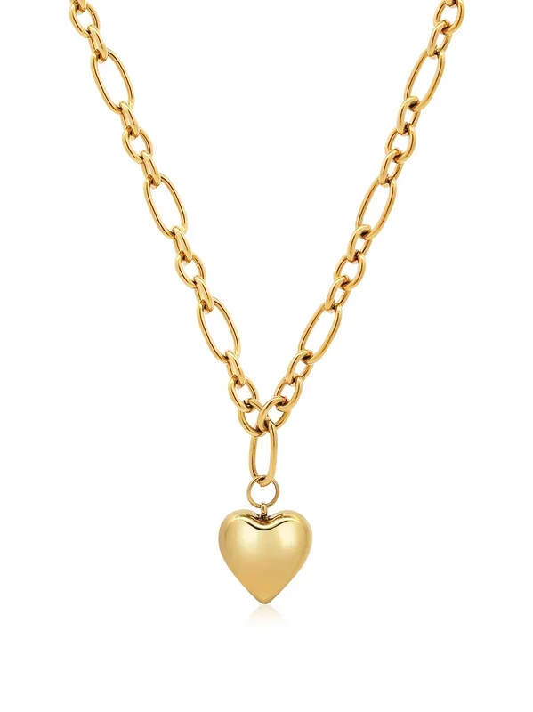 Women’s Gold Cable Choker with Chunky Heart Pendant