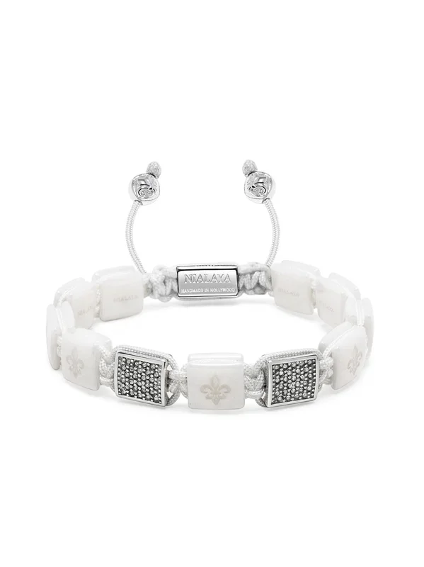 Women’s White Ceramic Flatbead Bracelet with Silver CZ