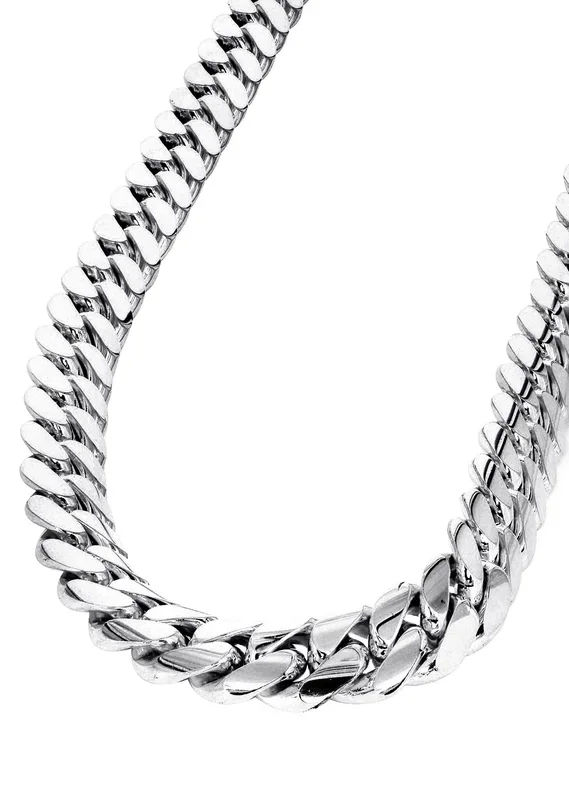 Womens 14K White Gold Chain – Solid Miami Cuban Link Chain 14K Gold