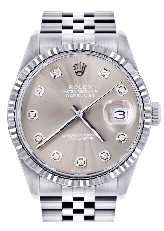 Womens Rolex Datejust Watch 16200 | Fluted Bezel | 36Mm | Grey Dial | Fluted Bezel | Jubilee Band