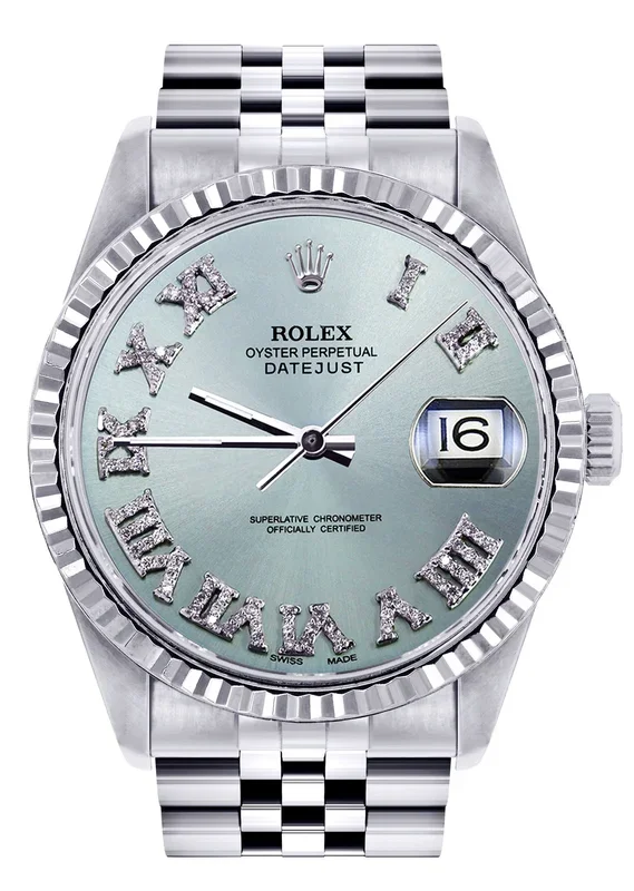 Womens Rolex Datejust Watch 16200 | Fluted Bezel | 36Mm | Light Blue Dial | Fluted Bezel | Jubilee Band