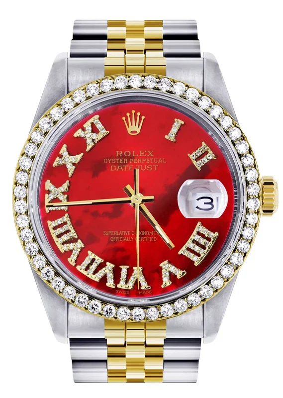 Womens Rolex Datejust Watch 16233 for Men | 36Mm | Diamond Red Roman Dial | Jubilee Band