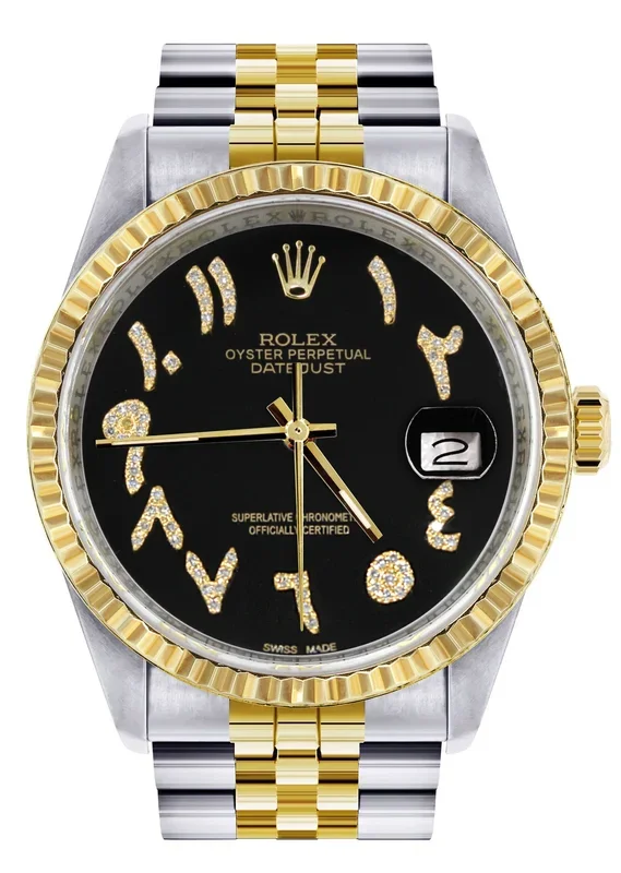 Womens Rolex Datejust Watch 16233 Two Tone | 36Mm | Black Arabic Dial | Fluted Bezel | Jubilee Band