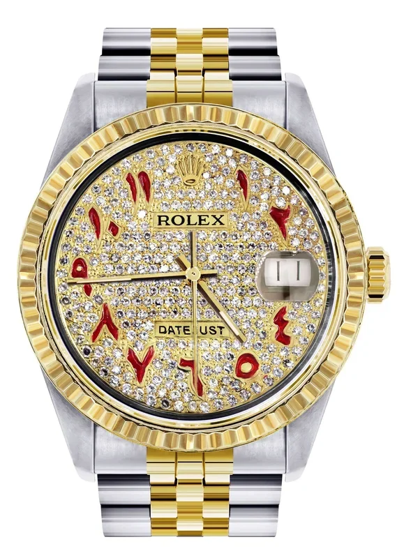 Womens Rolex Datejust Watch 16233 Two Tone | 36Mm | Diamond Red Arabic Numeral | Fluted Bezel | Jubilee Band