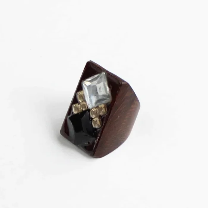 Wooden Rectangle Gem Ring