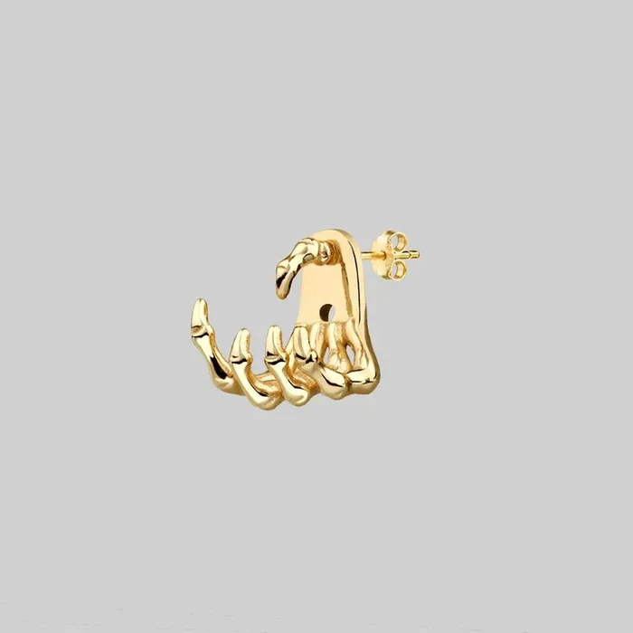 WRAITH. Gold Skeleton Hand Single Earring – Lobe/Helix