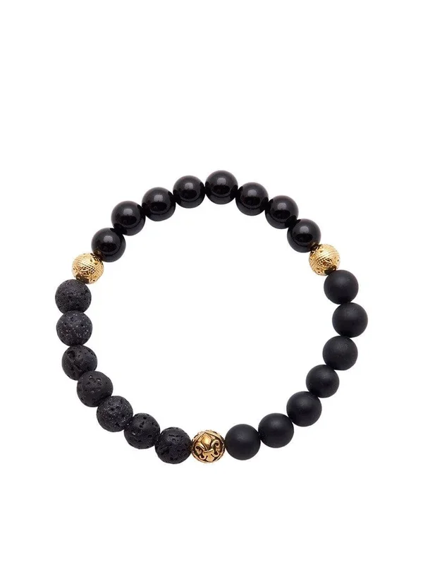 Wristband with Matte Onyx, Lava Stone and Agate
