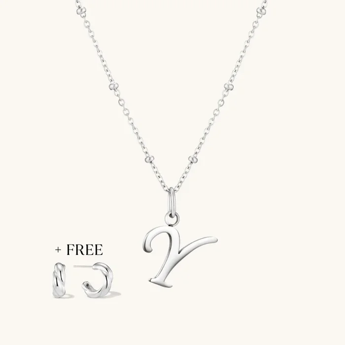 Y Script Initial Necklace + FREE Allure Hoops Silver