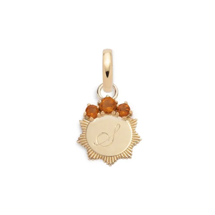 Yellow Citrine Engravable Miniature Medallion : in Yellow Gold with an Annex Link