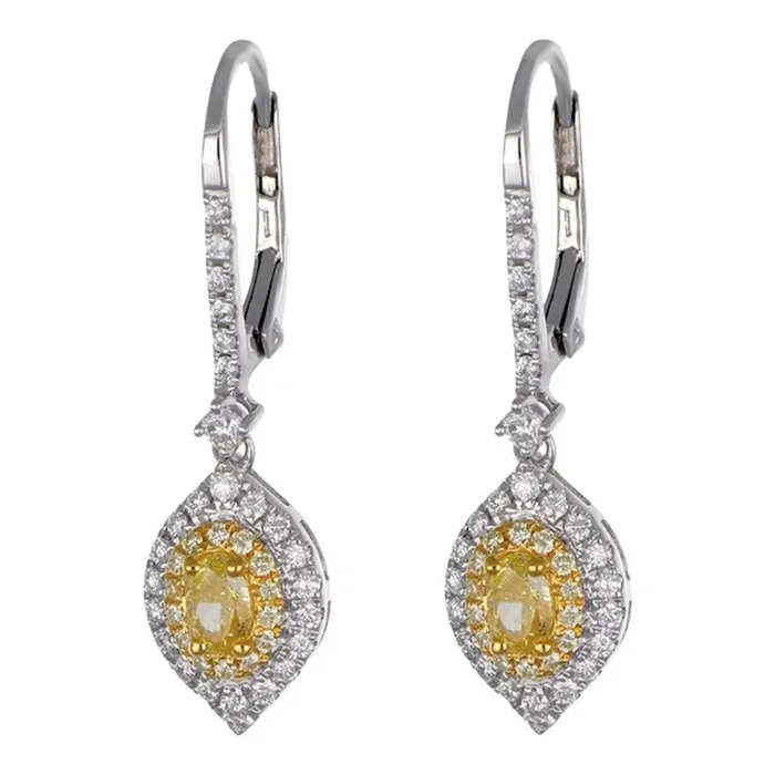 Yellow Diamond Earrings (Yellow Diamond 0.55 cts. Yellow Diamond 0.14 cts. White Diamond 0.38 cts.)