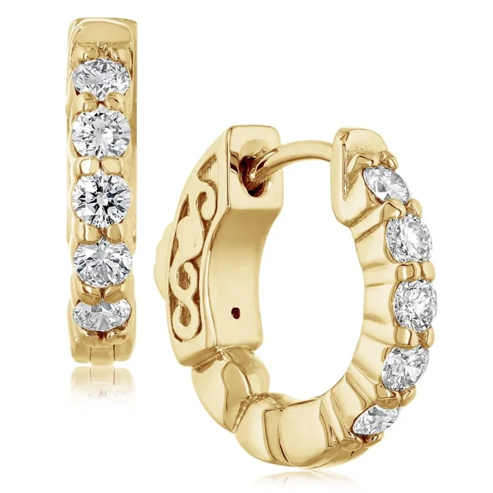 Yellow Gold 1/2 Carat Diamond Huggie Hoop Earrings