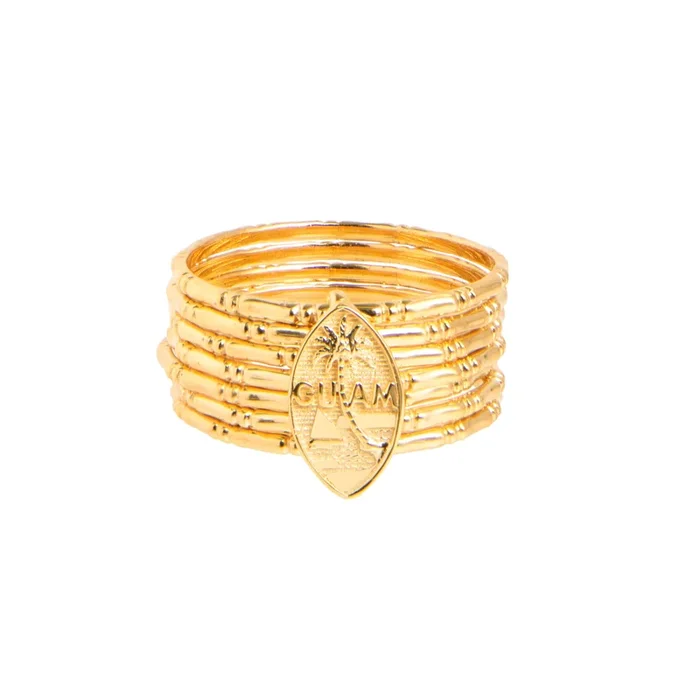 Yellow Gold 7-Day Guam Seal Bamboo Ring
