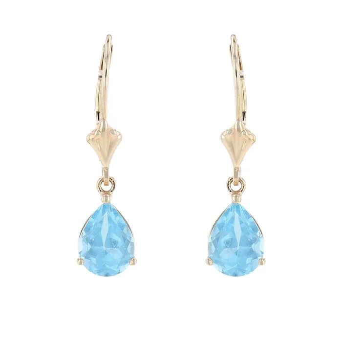 Yellow Gold Blue Topaz Dangle Earrings