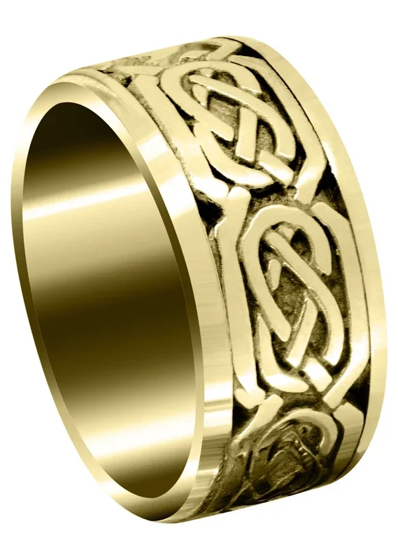 Yellow Gold Celtic Mens Wedding Band | Sand Blast / High Polish Finish (Emmett)