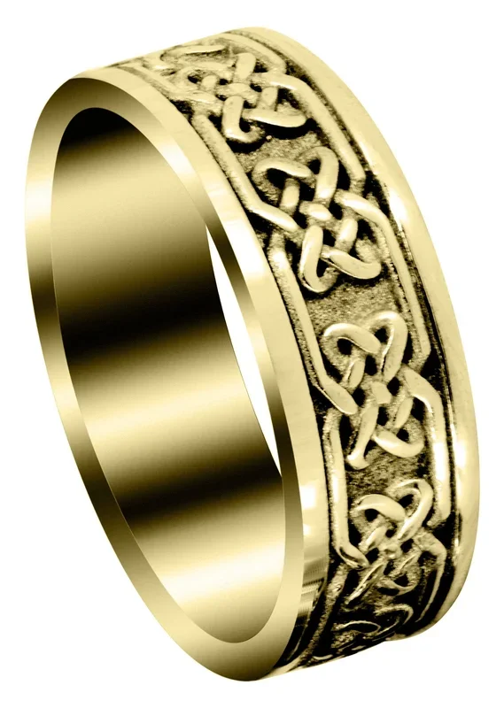 Yellow Gold Celtic Mens Wedding Band | Sand Blast / High Polish Finish (Grant)