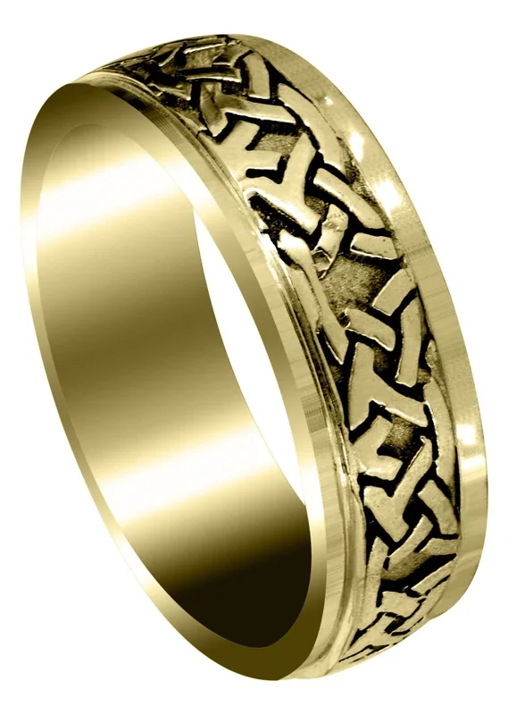 Yellow Gold Celtic Mens Wedding Band | Sand Blast / High Polish Finish (Jaden)