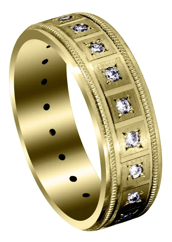 Yellow Gold Classic Diamond Mens Wedding Band | 0.4 Carats (River)