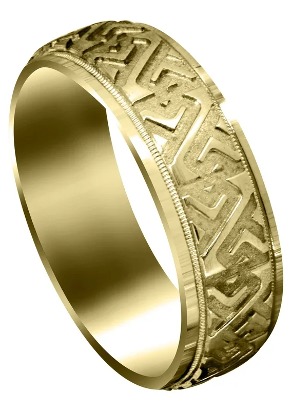 Yellow Gold Contemporary Unique Mens Wedding Band | Sand Blast / High Polish Finish (Jacob)