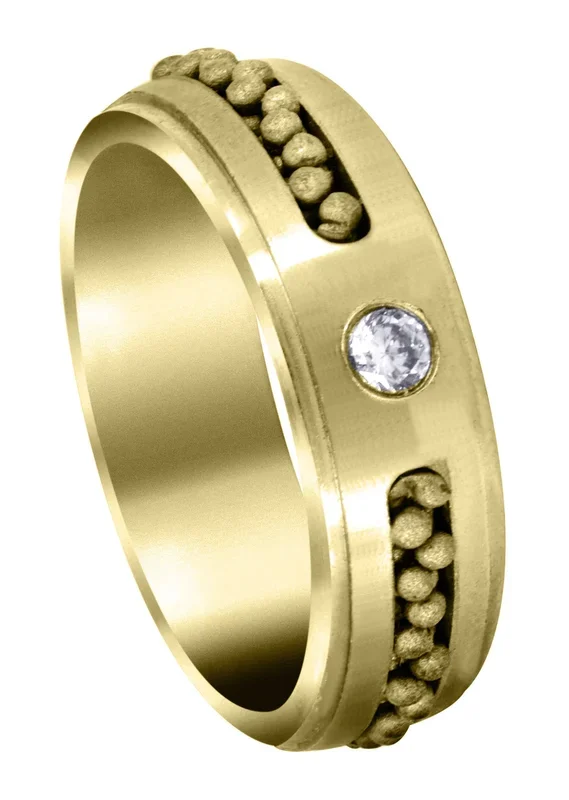 Yellow Gold Diamond Mens Wedding Band | 0.12 Carats | Satin Finish (Leon)