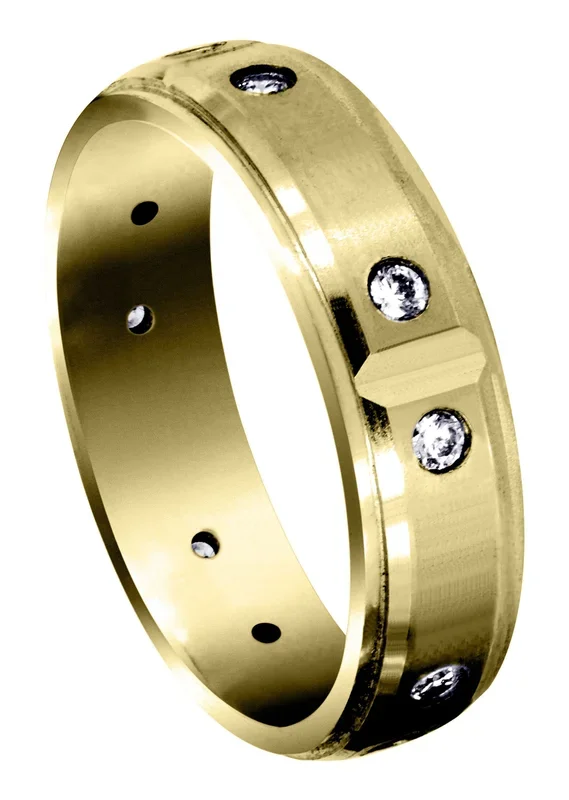 Yellow Gold Diamond Mens Wedding Band | 0.3 Carats | Satin Finish (Legend)