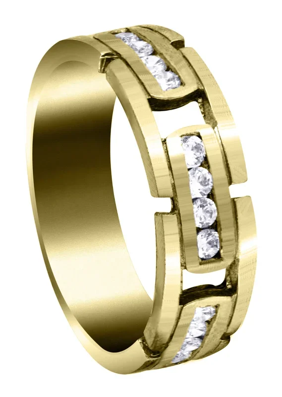 Yellow Gold Diamond Mens Wedding Band | 0.36 Carats | Satin Finish (Gregory)