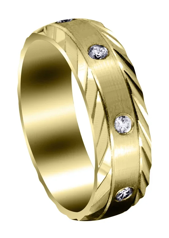 Yellow Gold Diamond Mens Wedding Band | 0.4 Carats | Satin Finish (Edgar)