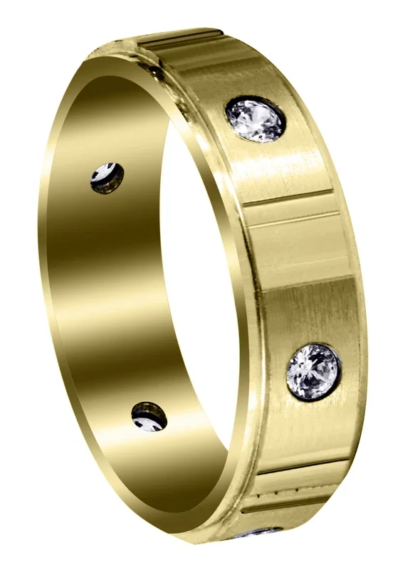 Yellow Gold Diamond Mens Wedding Band | 0.42 Carats | Satin Finish (Noel)