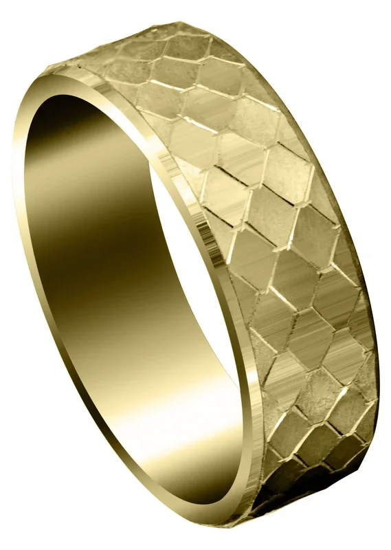 Yellow Gold Fancy Carved Contemporary Mens Wedding Band | Satin / High Polish Finish (Sebastian)