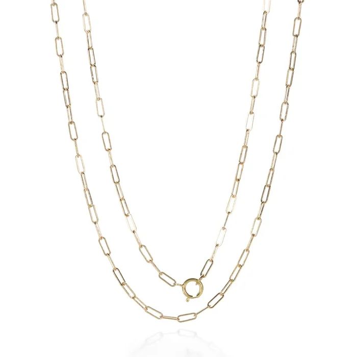 Yellow Gold Thin Rectangular Link Chain – 18″