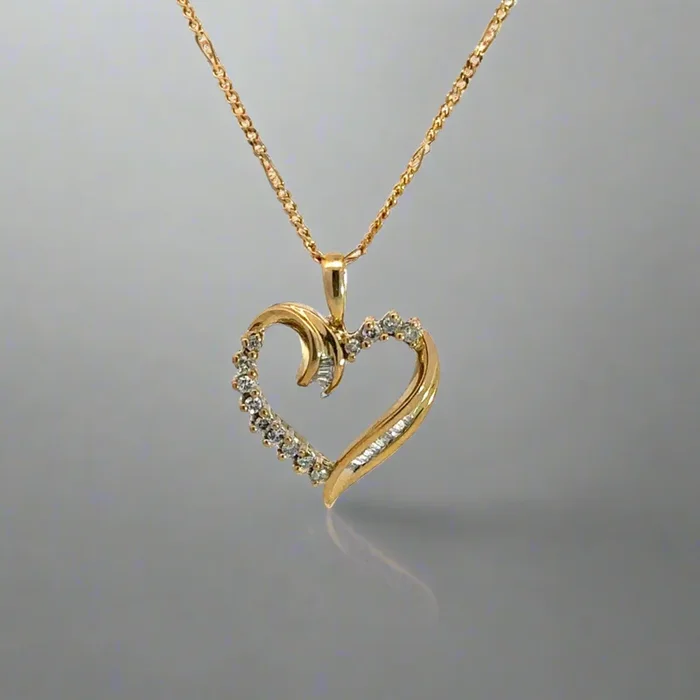 Yellow Gold Vintage Diamond Open Heart Necklace