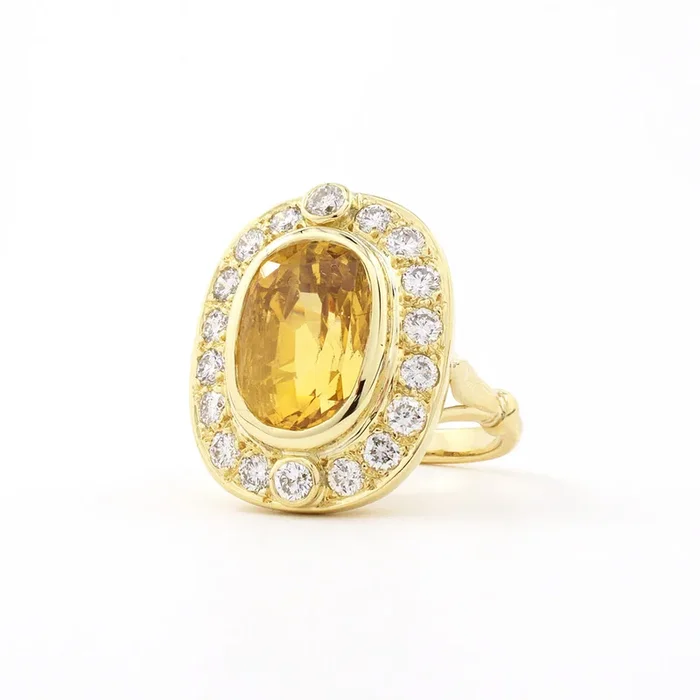 Yellow Sapphire & Diamond Oval Cluster Ring