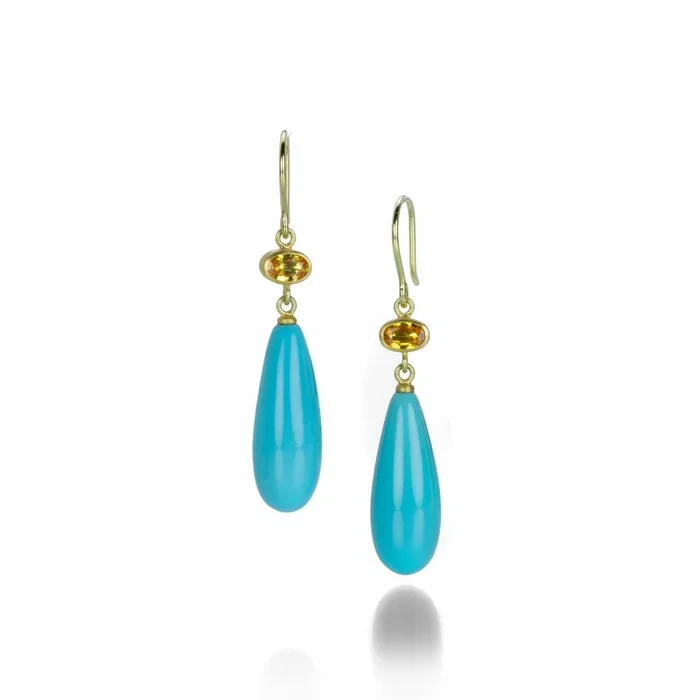 Yellow Sapphire and Turquoise Apple & Eve Earrings