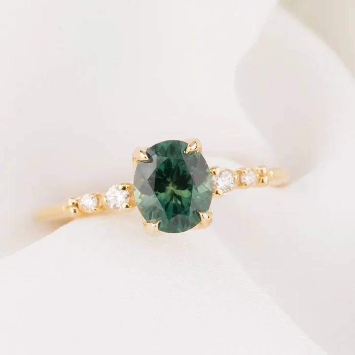 【一点物】エステルリュクスリング ・1.2ct・加熱モンタナ産ピーコックグリーンサファイア・K14YG